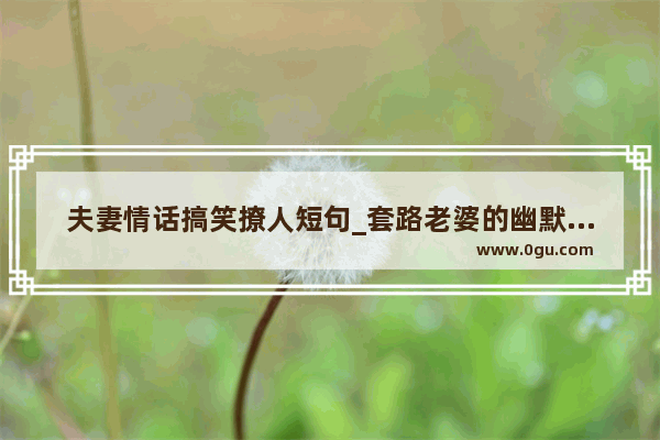 夫妻情话搞笑撩人短句_套路老婆的幽默情话