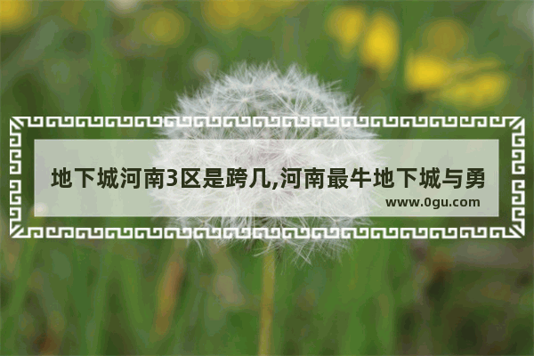 地下城河南3区是跨几,河南最牛地下城与勇士号