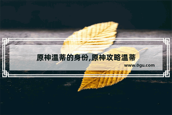 原神温蒂的身份,原神攻略温蒂