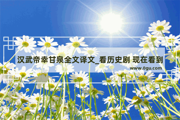 汉武帝幸甘泉全文译文_看历史剧 现在看到汉武大帝了 下一部是什么电视剧
